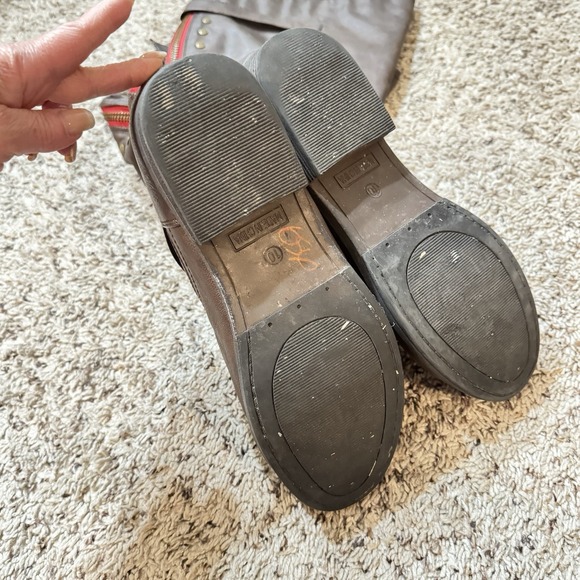 Journee Collection Sz 10 Brown Knee High Boots Red Zipper Brass Stud Faux Fur - Picture 14 of 16